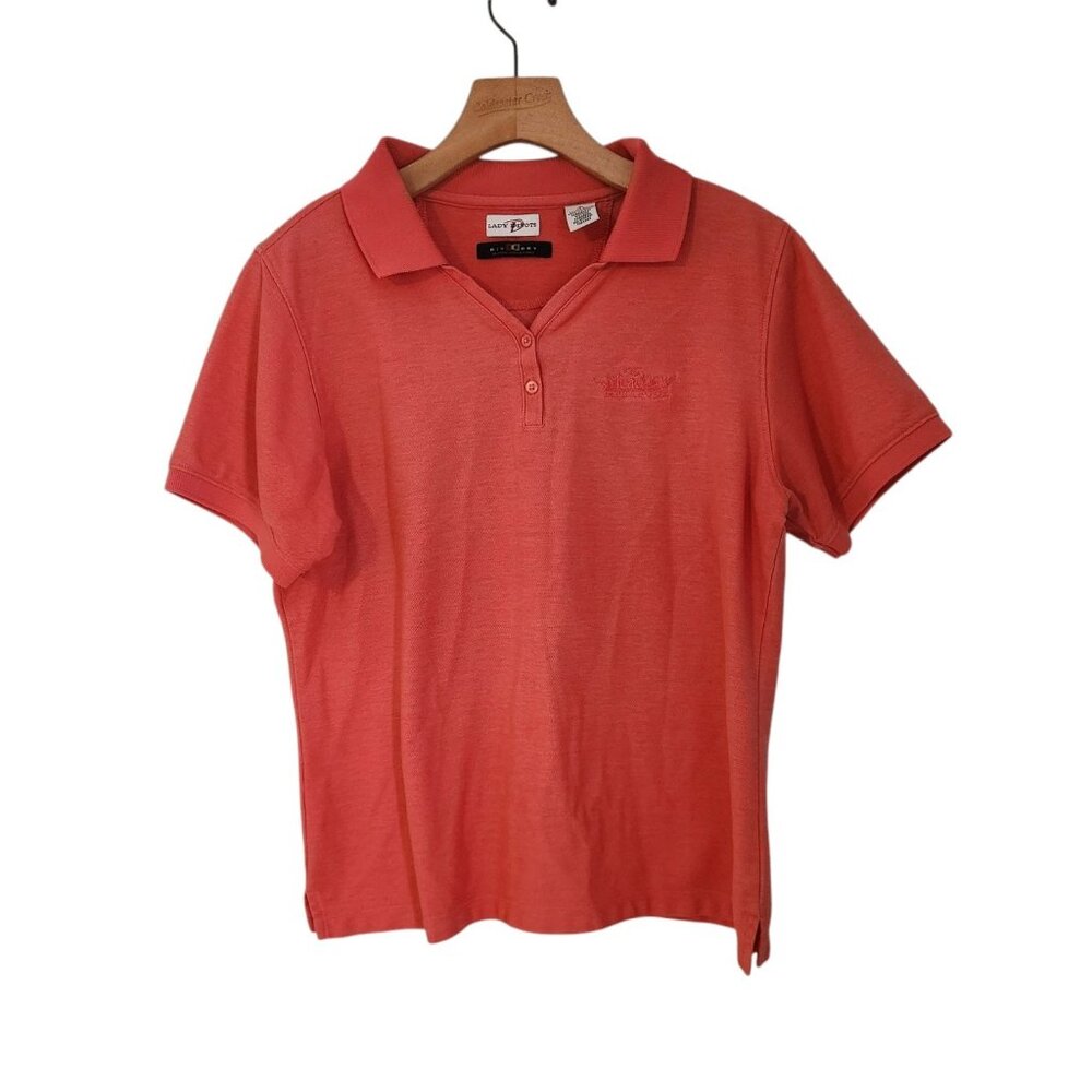 Lady Divots‎ Polo Shirt Embroidered Pink Coral S/S Golf Tennis Womens Large EUC